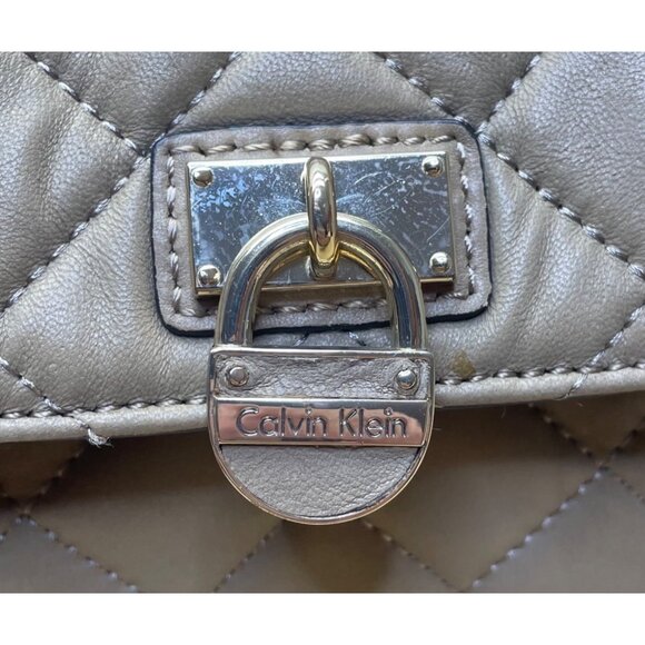 Calvin Klein Women’s Taupe Quilted Faux Leather Chain Strap Crossbody Bag - Picture 6 of 11